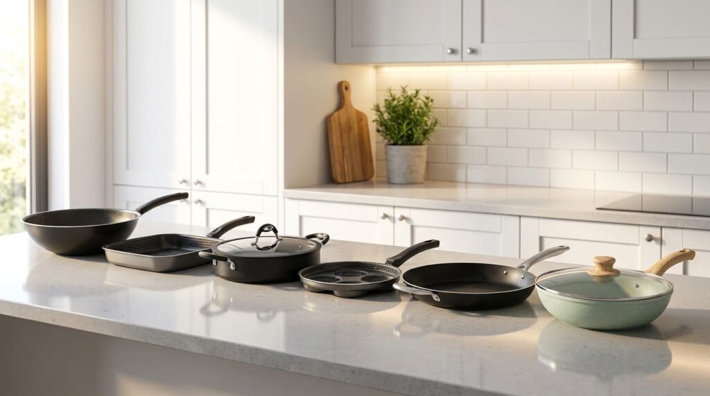 different frying pans organized sandiasshop