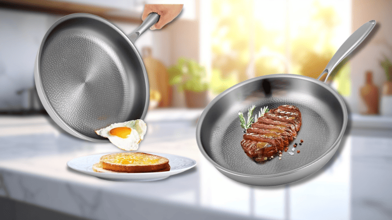 Frigideira antiaderente premium com revestimento de titânio em fogão moderno.