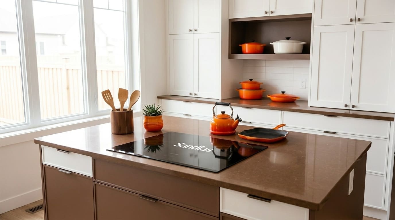 Cooktops indução moderno em cozinha clean, destacando eficiência e design.