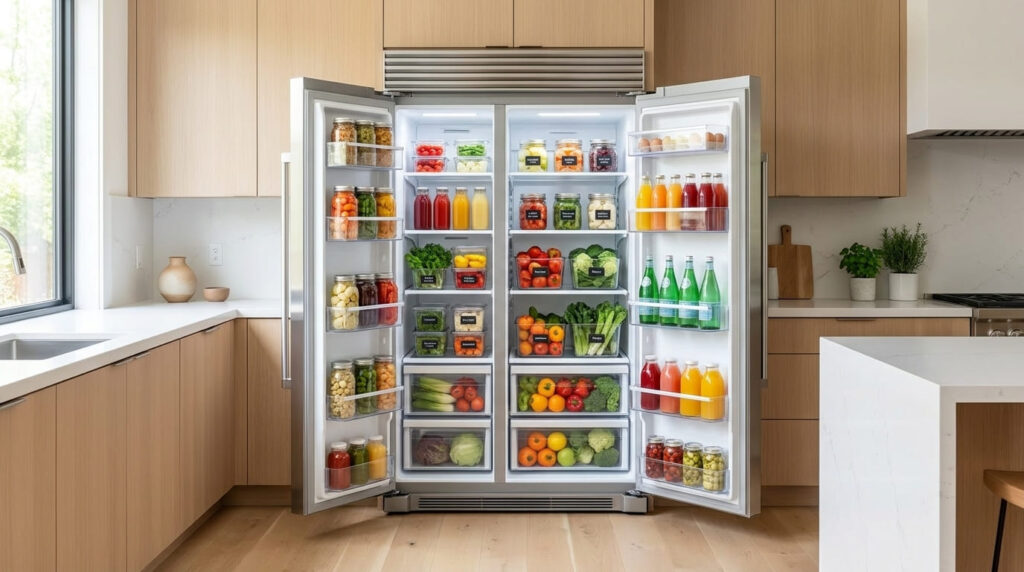 5 Dicas Essenciais para Manter sua Geladeira Organizada cozinha moderna organizada com g… 202606021258 (1)