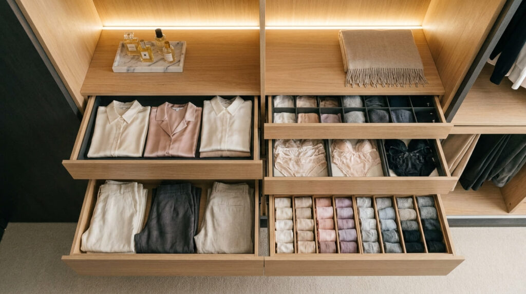 Organização de Gavetas: O Segredo para um Closet Funcional e Sem Bagunça organized closet drawers sandiasshop (1)